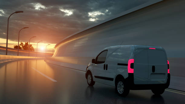 istock White delivery van on highway. Transport and logistic concept. 3D Illustration 1150913939
