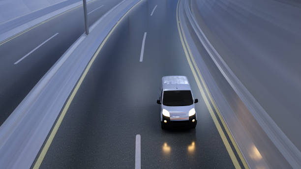 istock White delivery van on highway. Transport and logistic concept. 3D Illustration 1150913995