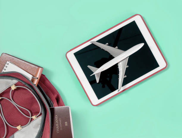 istock Backpacker tourist travel gadgets and objects in Backpack with drone and camera vlogger objects 1150916409