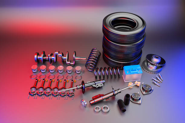istock Auto parts spare parts car on the grey background. 3D rendering 1150916468