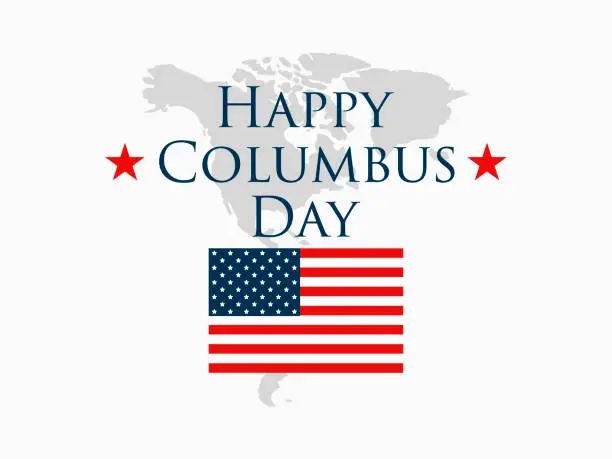 Vector illustration of Columbus Day, the discoverer of America, usa flag and continent, holiday banner.  Vector illustration