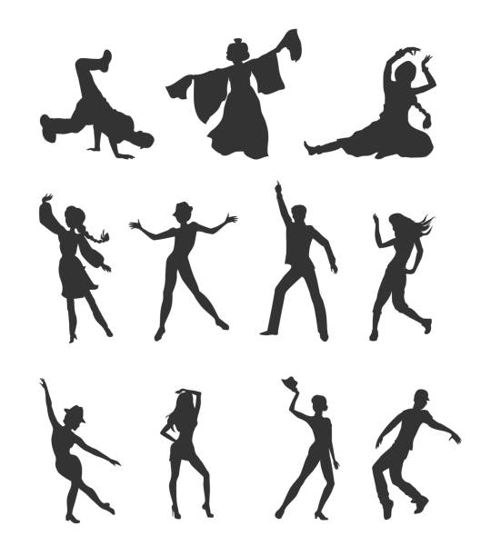 ilustraciones, imágenes clip art, dibujos animados e iconos de stock de conjunto de ilustraciones de vectores planos de dancing peoples - modern indian fashion party disco