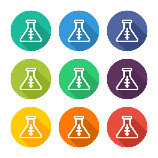 illustration-ikone für wissenschaftsbecher mit mehreren farbalternativen - reagenzgläser bunt stock-grafiken, -clipart, -cartoons und -symbole