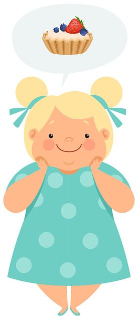 Overweight Blonde Girl Dreaming Of Cupcake Cute Chubby Child Cartoon  Character Vector Illustration On A White Background Stock Illustration -  Download Image Now - iStock
