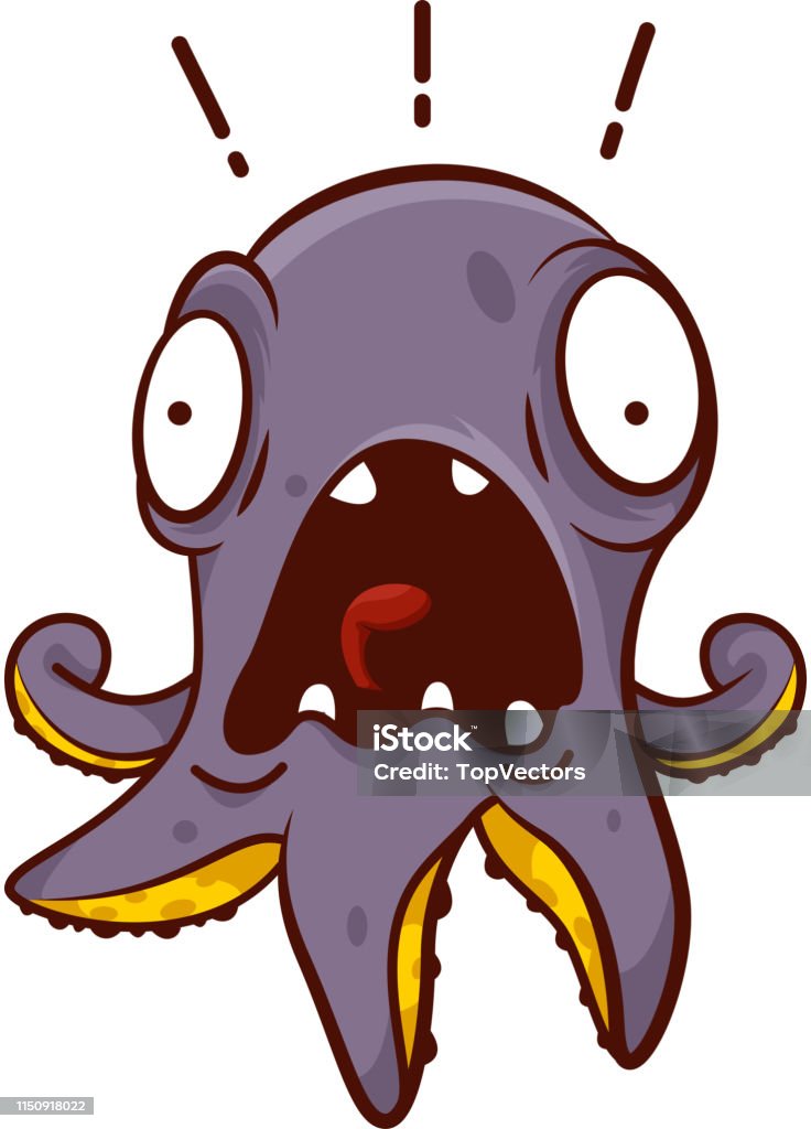 Purple Octopus With Scared Face Expression Marine Creature Screaming Cartoon  Character Vector Design Stock Illustration - Download Image Now - iStock
