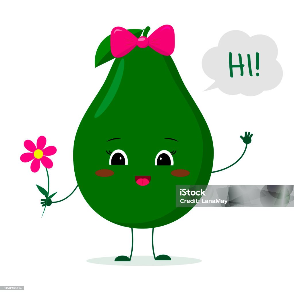 Kawaii Nhân Vật Hoạt Hình Trái Cây Bơ Dễ Thương Với Một Cây Cung ...