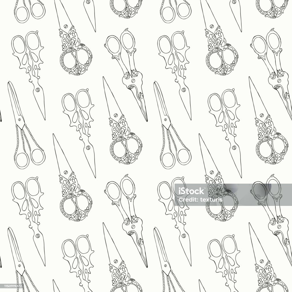 Design Pattern With Scissors Scissors Seamless Pattern Stock Illustration - Download Image Now ...
