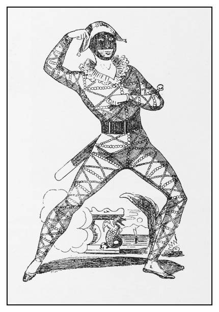 Antique illustration: Mr H Lewis as Harlequin Antique illustration: Mr H Lewis as Harlequin theater industry illustrations stock illustrations