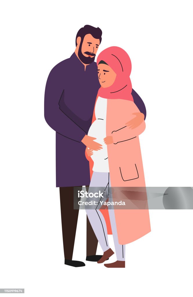 Muslim Family Pregnant Woman In Hijab Vector Illustration Stock  Illustration - Download Image Now - iStock