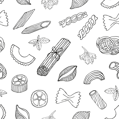 Pasta seamless pattern. Hand drawn vector illustration.