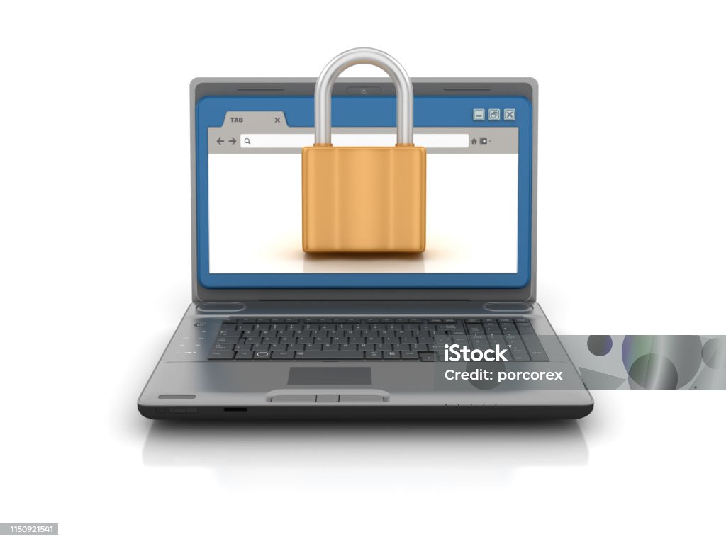 Web Only Computer Computer Laptop With Web Browser And Padlock 3d Rendering Stock Photo ...