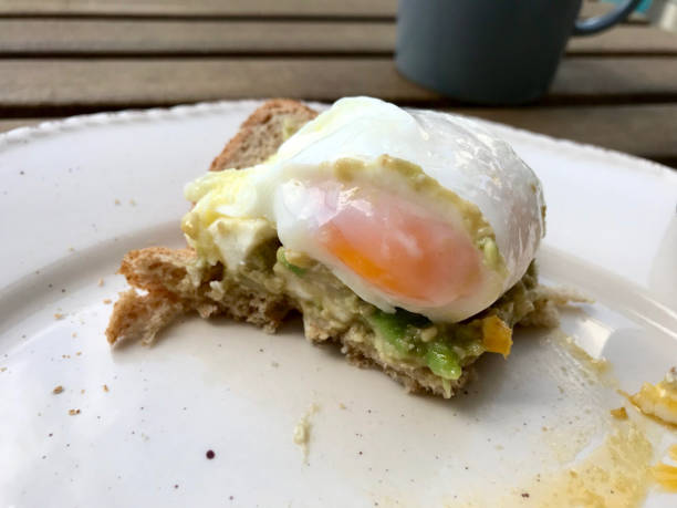 Smashed Avocado Tartine Paste with Poached Eggs and Toast Bread served with Coffee.