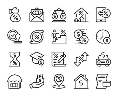 Loan and Interest Line Icons Vector EPS File.