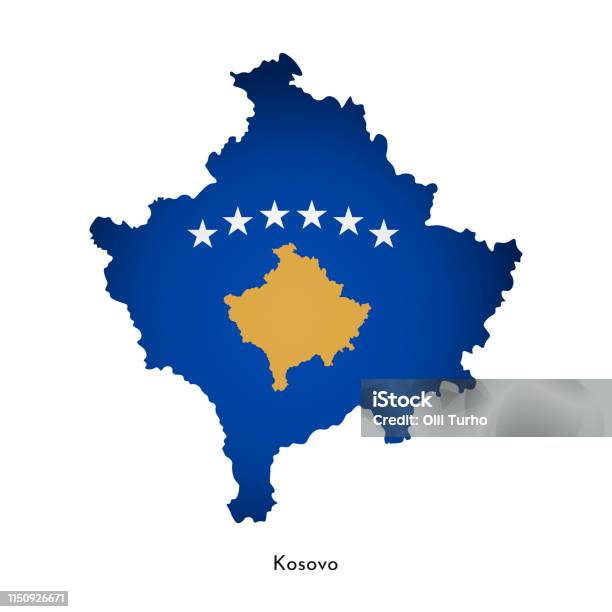 Vector Illustration With Kosovo National Flag With Shape Of This Map Volume Shadow On The Map Stock Illustration - Download Image Now