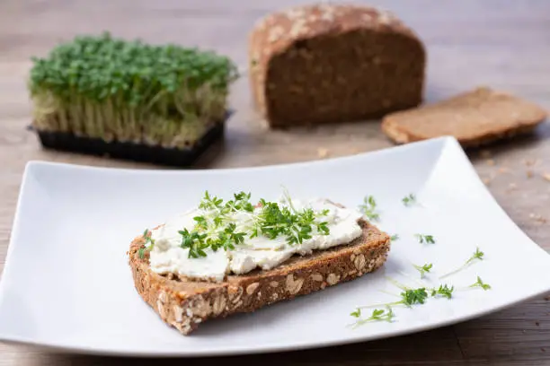 Wholemeal bread with cottage cheese and herbs