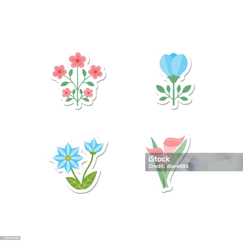 Cute Flower Icon In Flat Design - Cherry Blossoms Simple flower icon in flat design style isolated on white. Balloon Flower stock vector