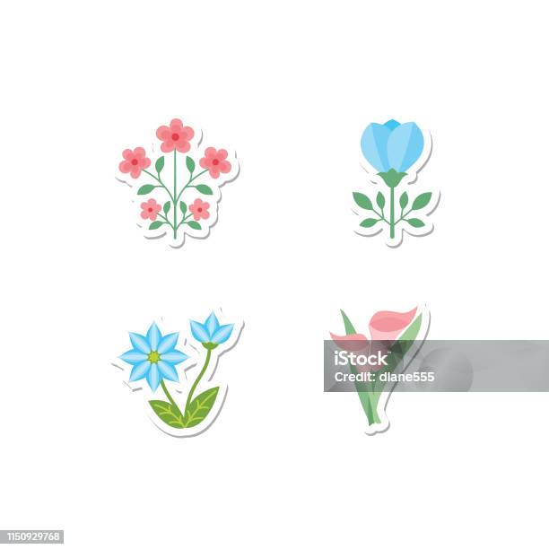 Cute Flower Icon In Flat Design Cherry Blossoms Stock Illustration - Download Image Now - Balloon Flower, Calla Lily, Clip Art