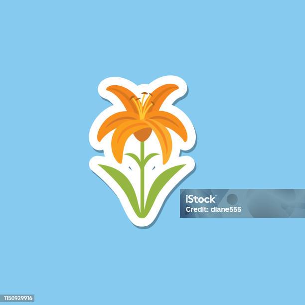 Cute Flower Icon In Flat Design Orange Tiger Lily Stock Illustration - Download Image Now