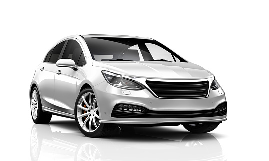 Car Front Side Rear View 3d Illustration Of Generic Compact White Car Front Side View Stock ...