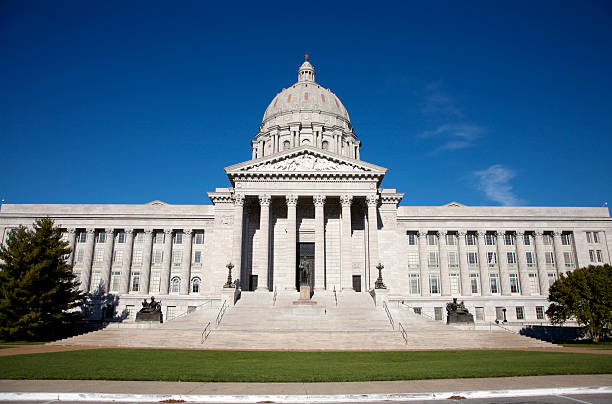 Missouri State Capitol Building Jefferson City up close with trees
