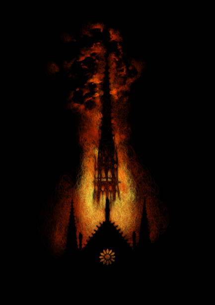 燃燒的巴黎聖母院的前剪影 - notre dame 幅插畫檔、美工圖案、卡通及圖標