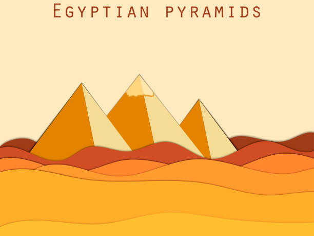 Landscape with the Egyptian pyramids. Paper Desert. Vector illustration. Landscape with the Egyptian pyramids. Paper Desert. Vector illustration. pyramid of mycerinus stock illustrations