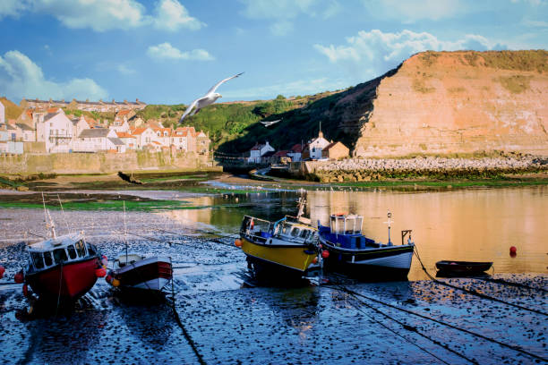 istock Boats and landscape Staithes 1150943348