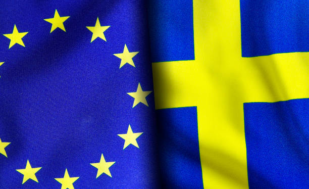 istock European union and Swedish flags standing side by side 1150952987