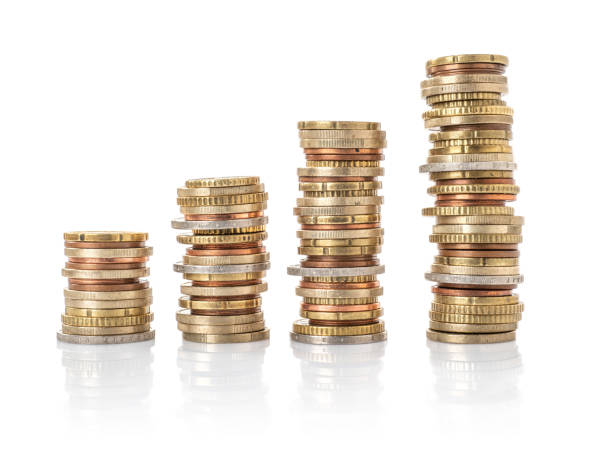 Euro Coin stacks on a white background
