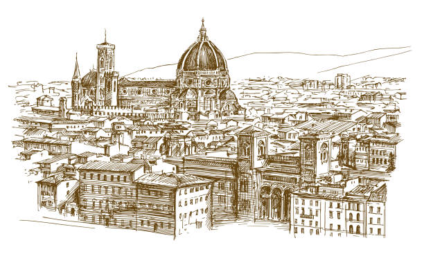 illustrazioni stock, clip art, cartoni animati e icone di tendenza di vista panoramica di firenze, italia - fiorentina