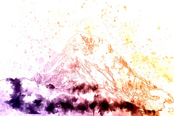 pintura pico de montaña sobre fondo blanco con salpicadura de tinta, - splash mountain fotografías e imágenes de stock
