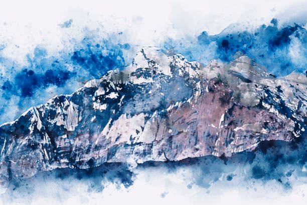 istock Mountains landscape in winter with splash 1150954833