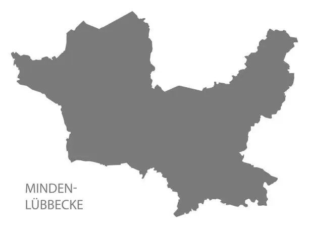 Vector illustration of Minden-Lübbecke grey county map of North Rhine-Westphalia DE