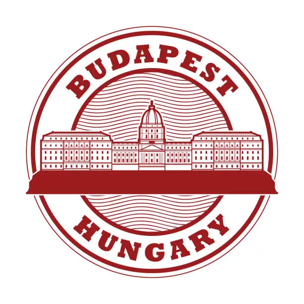 Vector illustration of Buda Castle in Budapest, Hungary stamp