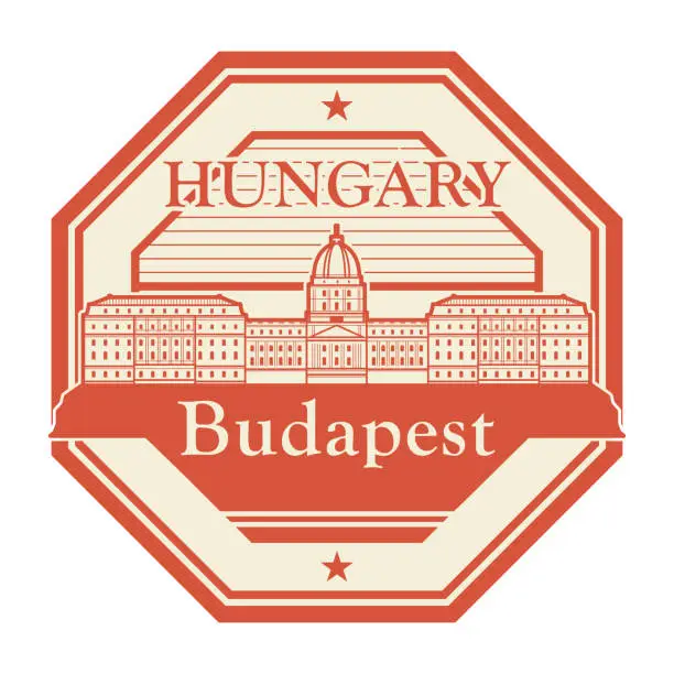 Vector illustration of Buda Castle in Budapest, Hungary stamp