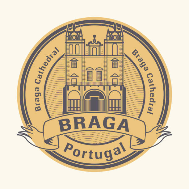 Braga, Portugal Stamp Abstract rubber stamp with Braga Cathedral in Braga, Portugal inside, vector illustration braga portugal stock illustrations