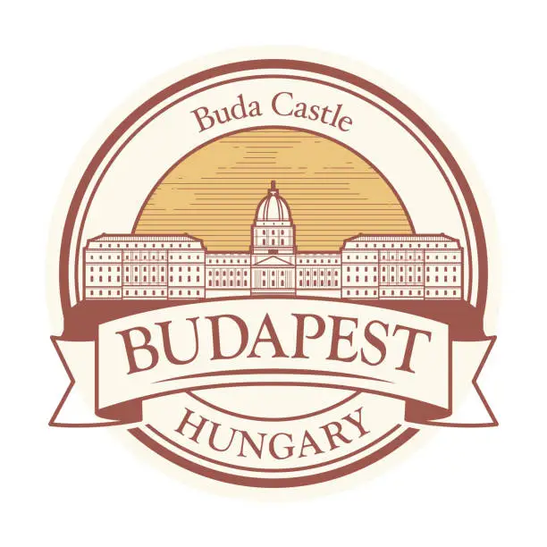 Vector illustration of Buda Castle in Budapest, Hungary stamp