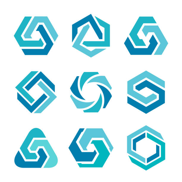Design Elements Vector illustration of the 9 design elements in blue colors 3d corporate logo stock illustrations