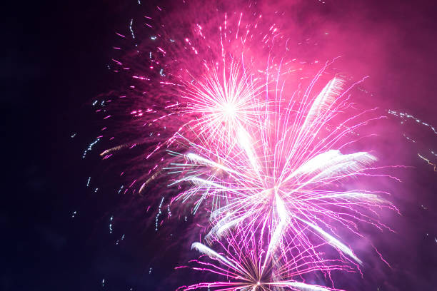 istock Fireworks against the black night sky 1150958135