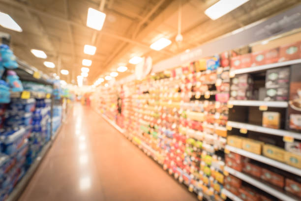 istock Blurry background coffee and tea selection at American grocery store 1150960127