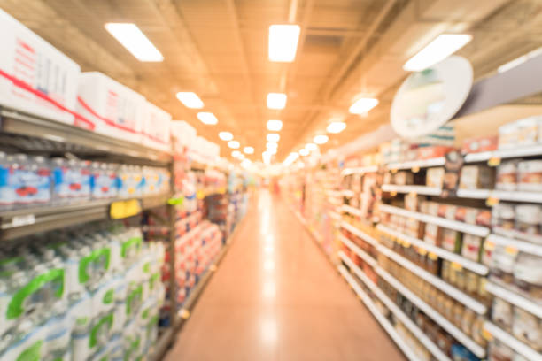 istock Blurry background coffee and tea selection at American grocery store 1150960195