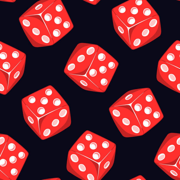 istock Dice, gaming, casino seamless pattern with red cubes isolated on black background. Gambling wallpaper. 1150960760
