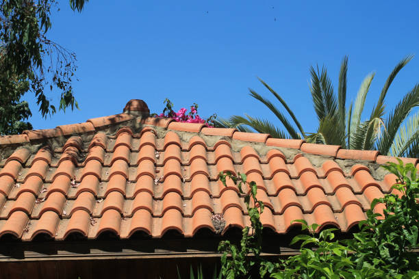istock Tile roof in front of blue sky 1150961755