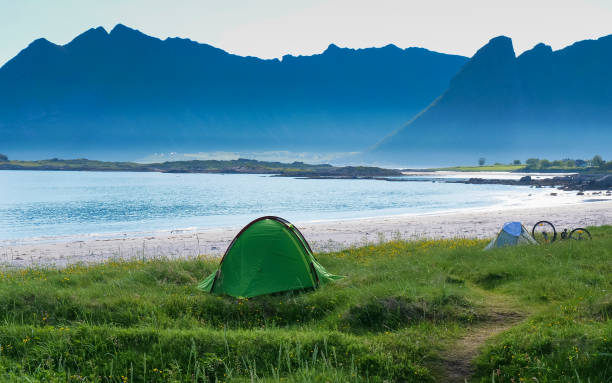 istock Seascape with tent on beach, Lofoten Norway 1150973363