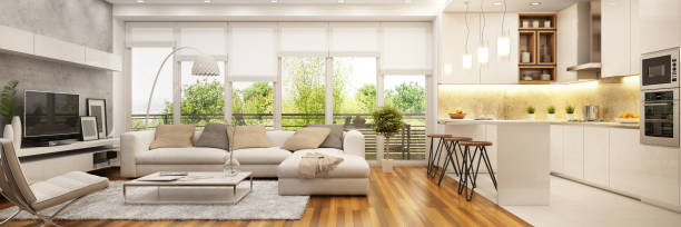 istock Modern kitchen and living room 1150973389