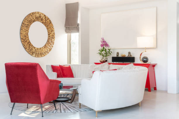 istock interior design in living room with sofa or couch and wooden table 1150973546