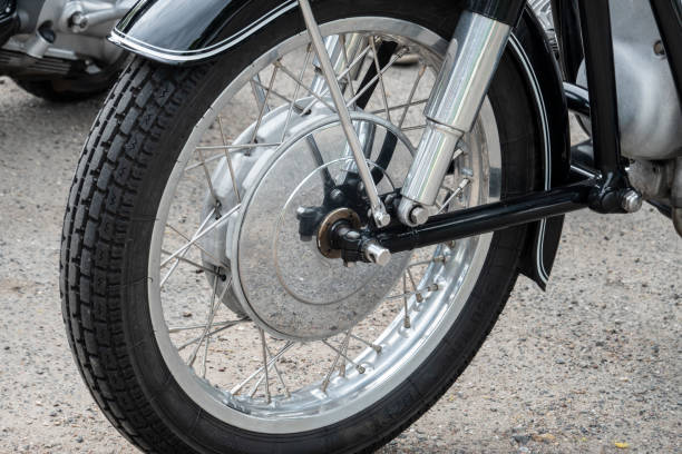 istock Front wheel with spokes of old german motorcycle 1150974553