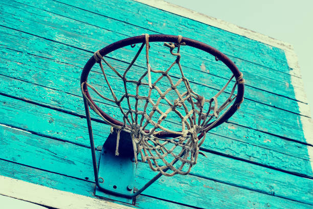 istock Basketball ring on wooden shield with net 1150974942