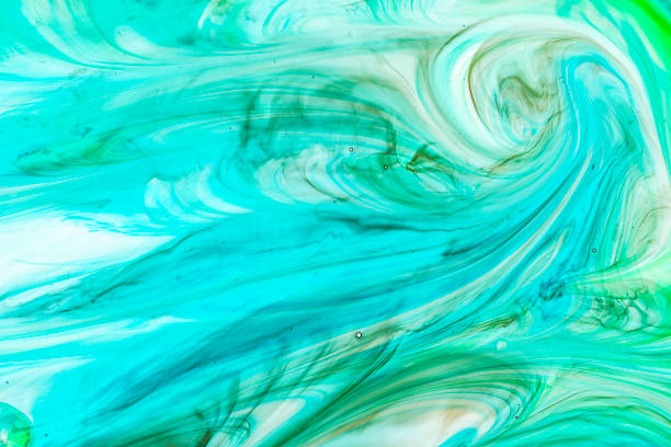 Watercolor and acrylic abstract. Colorful background. Mix, splashes and drawings of colors: blue, turquoise, green, yellow, brown, white stock photo