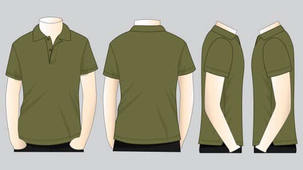 Polo Shirt Vector for Template Army Color olive green shirt stock illustrations